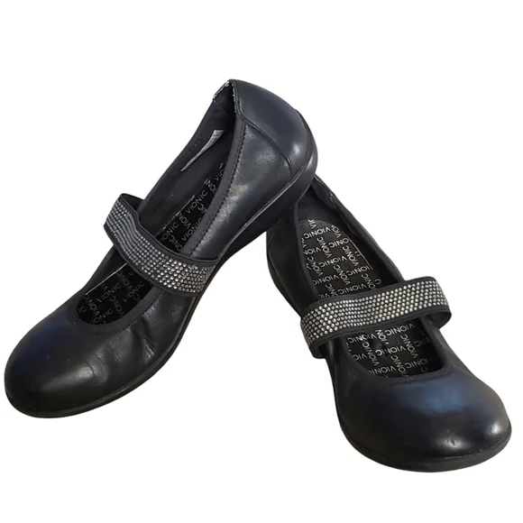 Vionic Ballet Shoes Black 7.5 Leather Mary Jane Flat Comfort Embellished Loafer - Picture 4 of 16